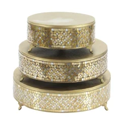 Gold Glam Round Metal & Glass Mosaic Cake Stand, 3ct.