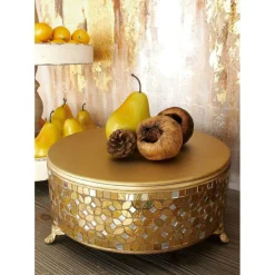 Gold Glam Round Metal & Glass Mosaic Cake Stand, 3ct.