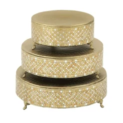 Gold Glam Round Metal & Glass Mosaic Cake Stand, 3ct.