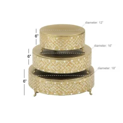 Gold Glam Round Metal & Glass Mosaic Cake Stand, 3ct.