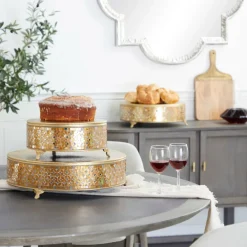 Gold Glam Round Metal & Glass Mosaic Cake Stand, 3ct.