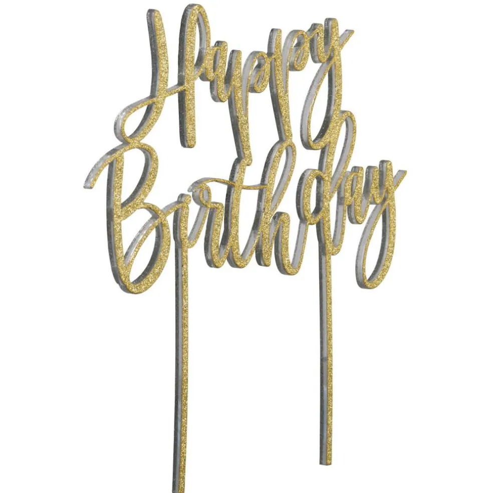 Gold Glitter Happy Birthday Cake Topper by Celebrate It™