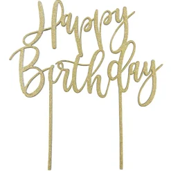 Gold Glitter Happy Birthday Cake Topper by Celebrate It™