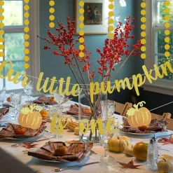 Gold Glitter Our Little Pumpkin is One Birthday Banner