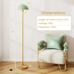 Gold & Green Floor Lamp with E26 Socket, Shatterproof Shade, Anti-Tip Base, Foot Switch