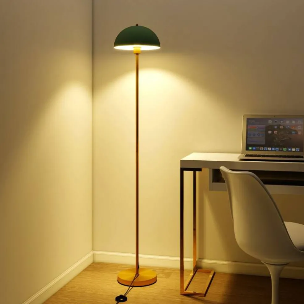 Gold & Green Floor Lamp with E26 Socket, Shatterproof Shade, Anti-Tip Base, Foot Switch