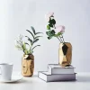 2 Gold 6-Inch Geometric Cylinder CERAMIC VASES Centerpieces