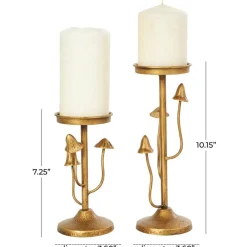 Gold Metal Abstract Mushroom Inspired Candle Holder Set