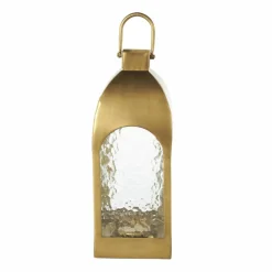 18" Gold Metal Arched Candle Lantern with Top Handle