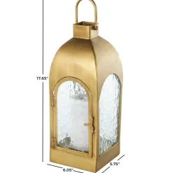 18" Gold Metal Arched Candle Lantern with Top Handle