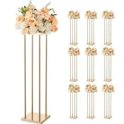 Gold Metal Cube Column Centerpiece Flower Stand 10PCS for Event Decor