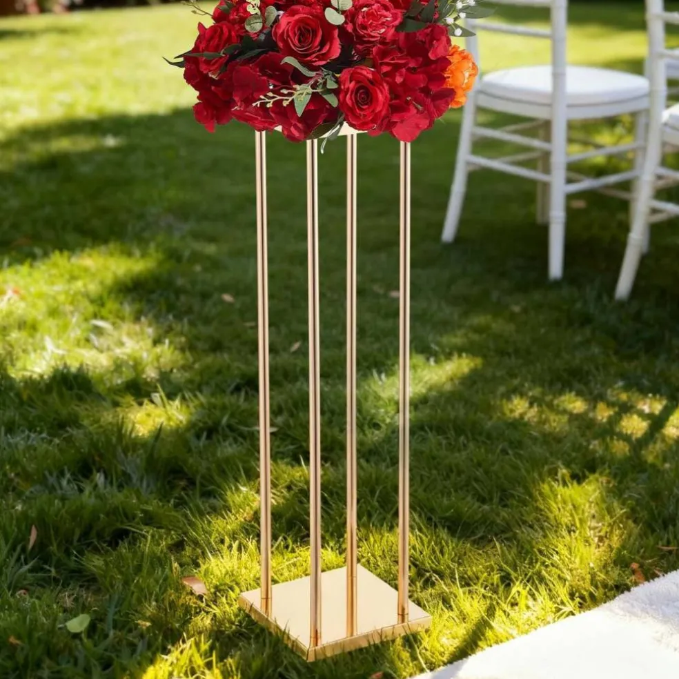 Gold Metal Cube Column Centerpiece Flower Stand 10PCS for Event Decor