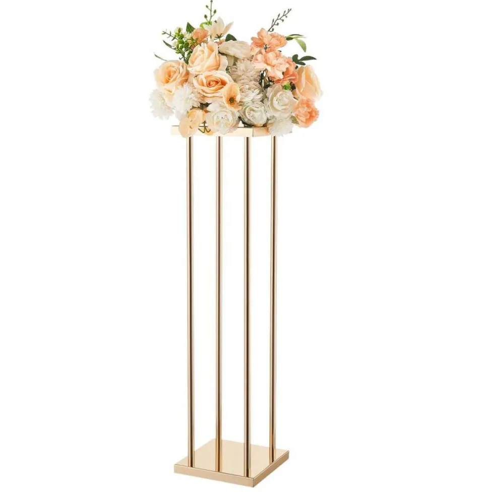Gold Metal Cube Column Centerpiece Flower Stand 10PCS for Event Decor