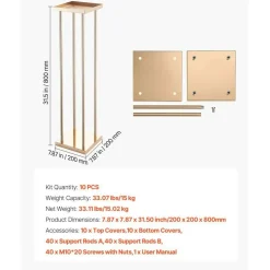 Gold Metal Cube Column Centerpiece Flower Stand 10PCS for Event Decor