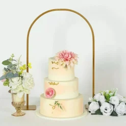 35" Gold Metal Floral Chiara Arch Table Centerpiece with Rounded Top Wedding
