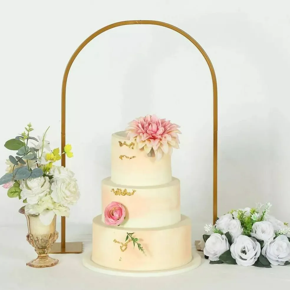 35" Gold Metal Floral Chiara Arch Table Centerpiece with Rounded Top Wedding