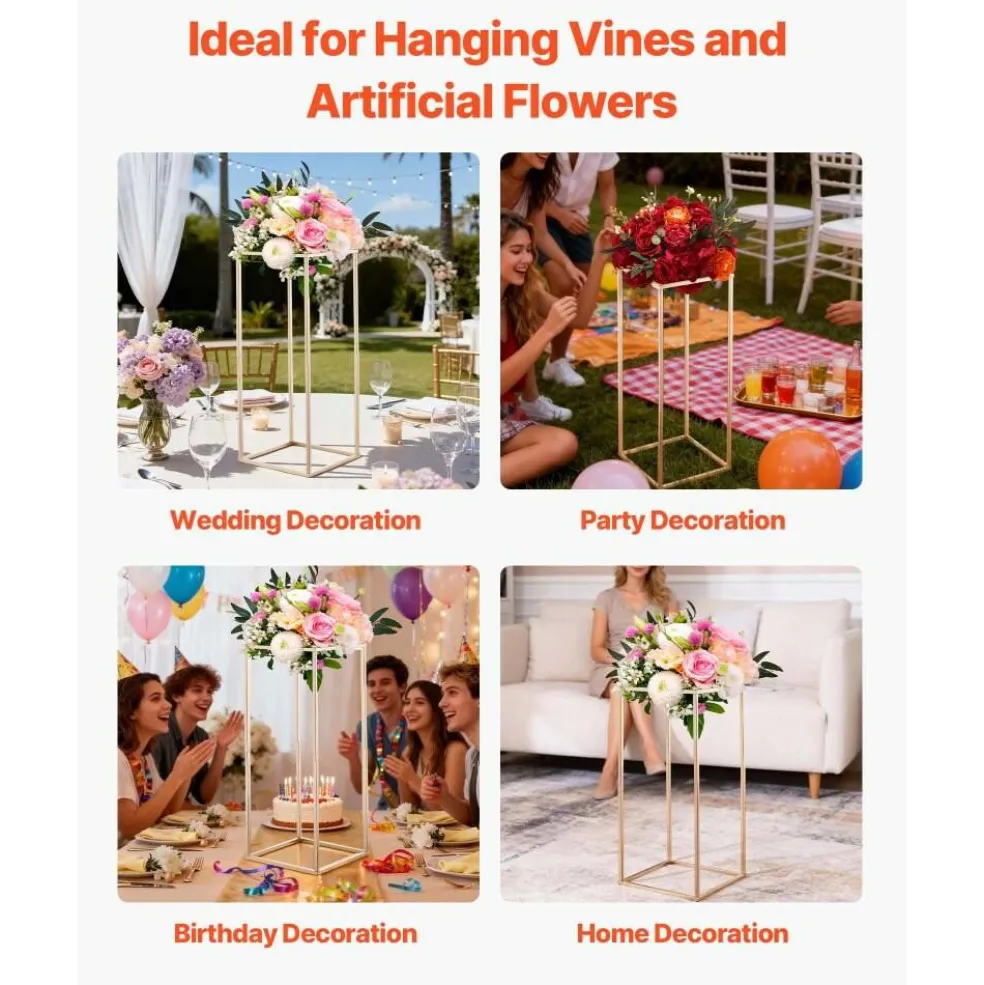 Gold Metal Floral Cube Stand 10PCS, 33LB Capacity Wedding Decor