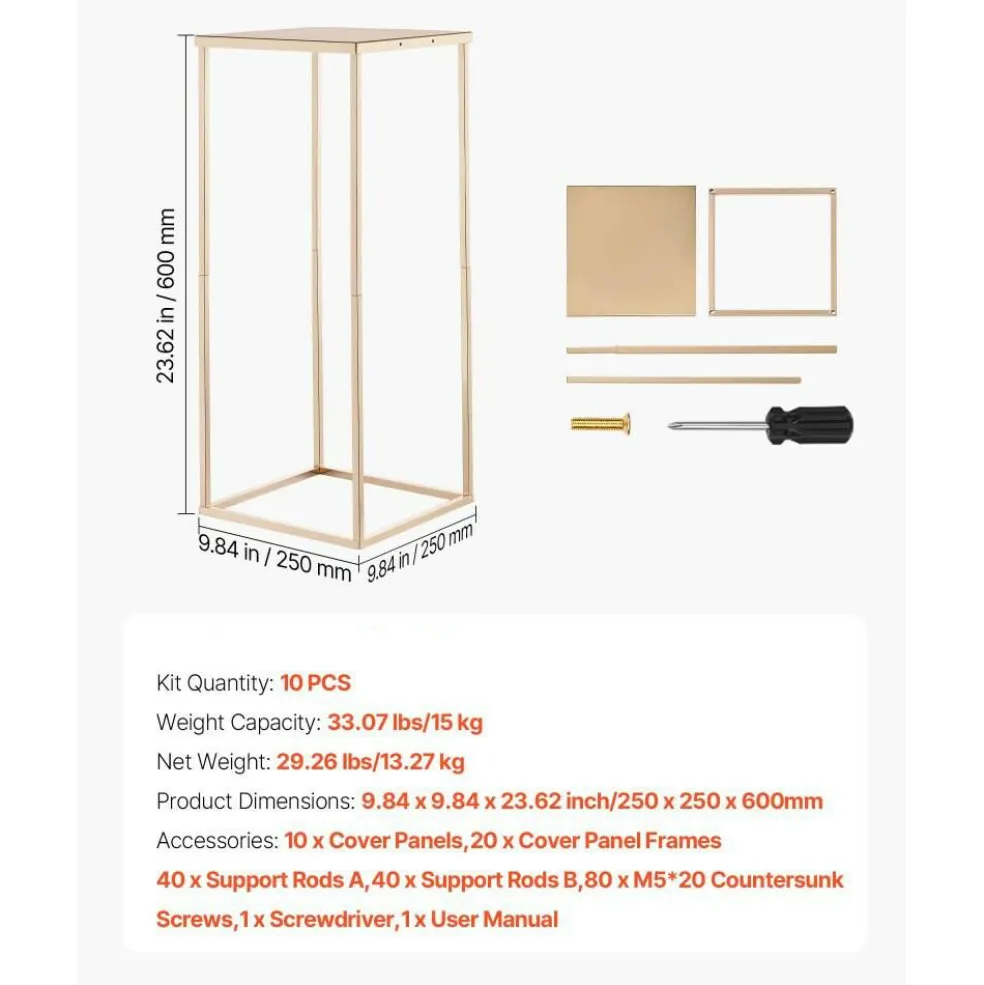 Gold Metal Flower Stand 10PCS Rectangular Display Rack for Events