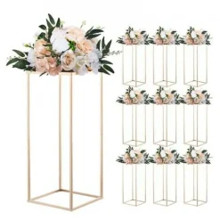 Gold Metal Flower Stand 10PCS Rectangular Display Rack for Events