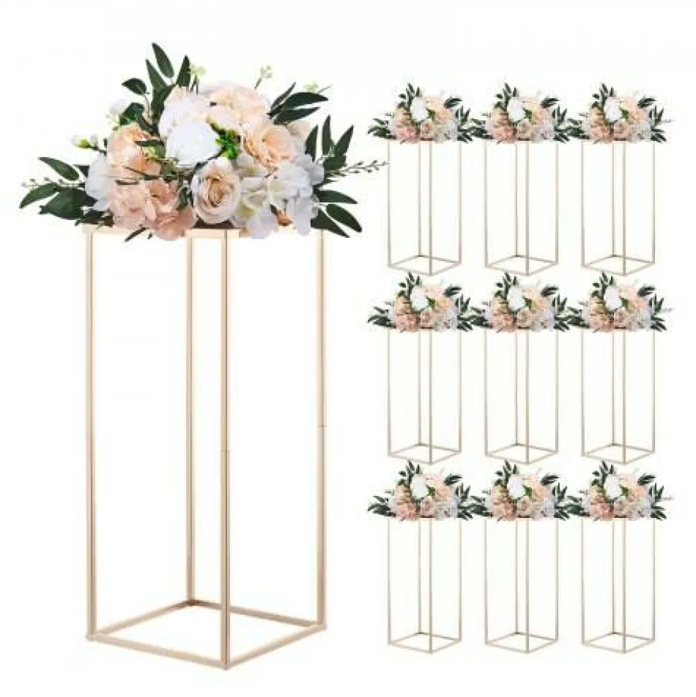 Gold Metal Flower Stand 10PCS Rectangular Display Rack for Events