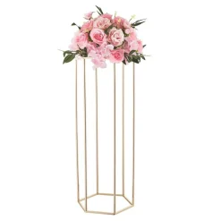 Gold Metal Hexagonal Centerpiece Flower Stand 10PCS with Acrylic Shelves