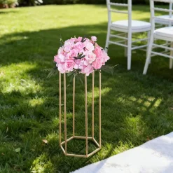 Gold Metal Hexagonal Centerpiece Stand 10PCS with Acrylic Shelves