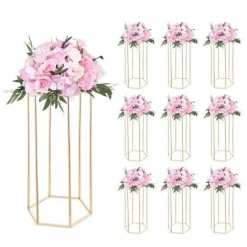 Gold Metal Hexagonal Centerpiece Stand 10PCS with Acrylic Shelves