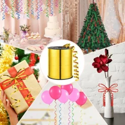 Gold Metallic Curling Ribbon, 500 Yards, 3/16" Width, Plastic Film, Festive & Crafting Occasion