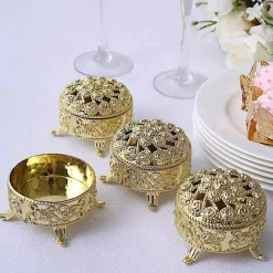 GOLD 12 Metallic 2.5" Mini Round Gift Boxes Vintage FAVOR HOLDERS