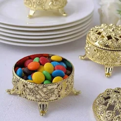GOLD 12 Metallic 2.5" Mini Round Gift Boxes Vintage FAVOR HOLDERS