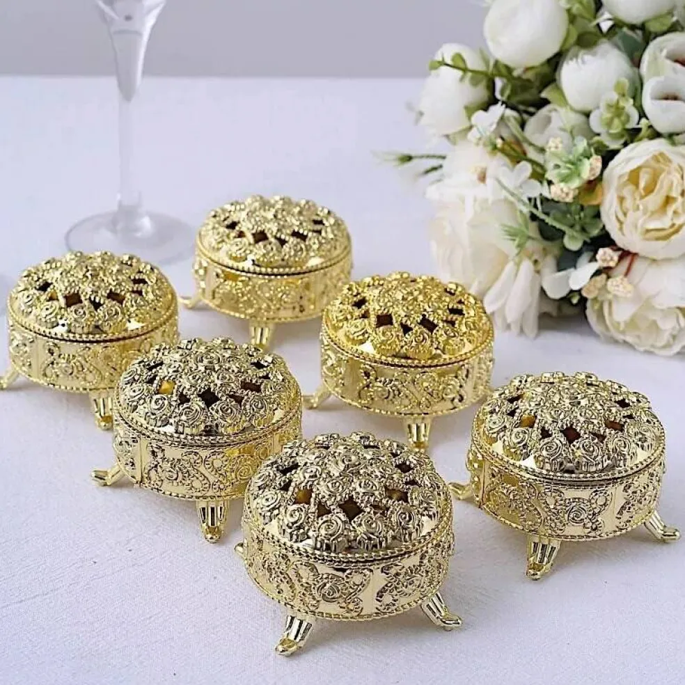 GOLD 12 Metallic 2.5" Mini Round Gift Boxes Vintage FAVOR HOLDERS