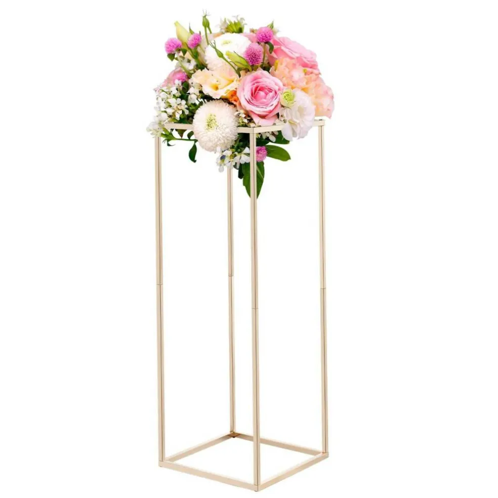Gold Metal Rectangular Cube Floral Stand 10PCS with Optional Shelves
