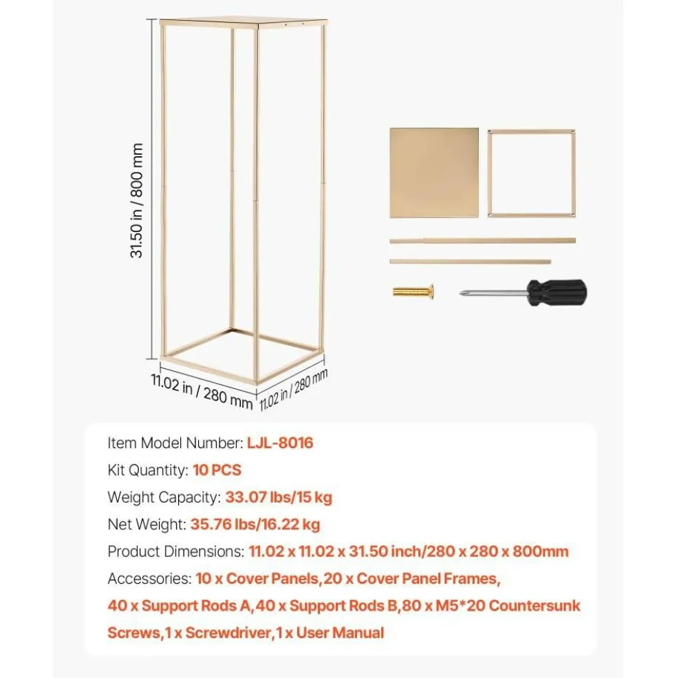 Gold Metal Rectangular Cubic Floral Stand 10PCS for Event Decor