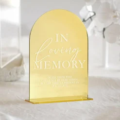 Gold Mirror Acrylic Loving Memory Wedding Sign with Stand 5 x 7 Inch Arch Memorial Table Sign Modern Calligraphy Wedding Reception Bridal Shower Anniversary Decor