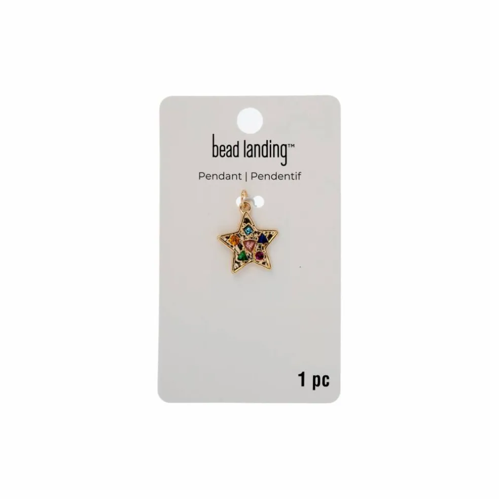 Gold & Multicolor Gem Metal Star Pendant by Bead Landing™