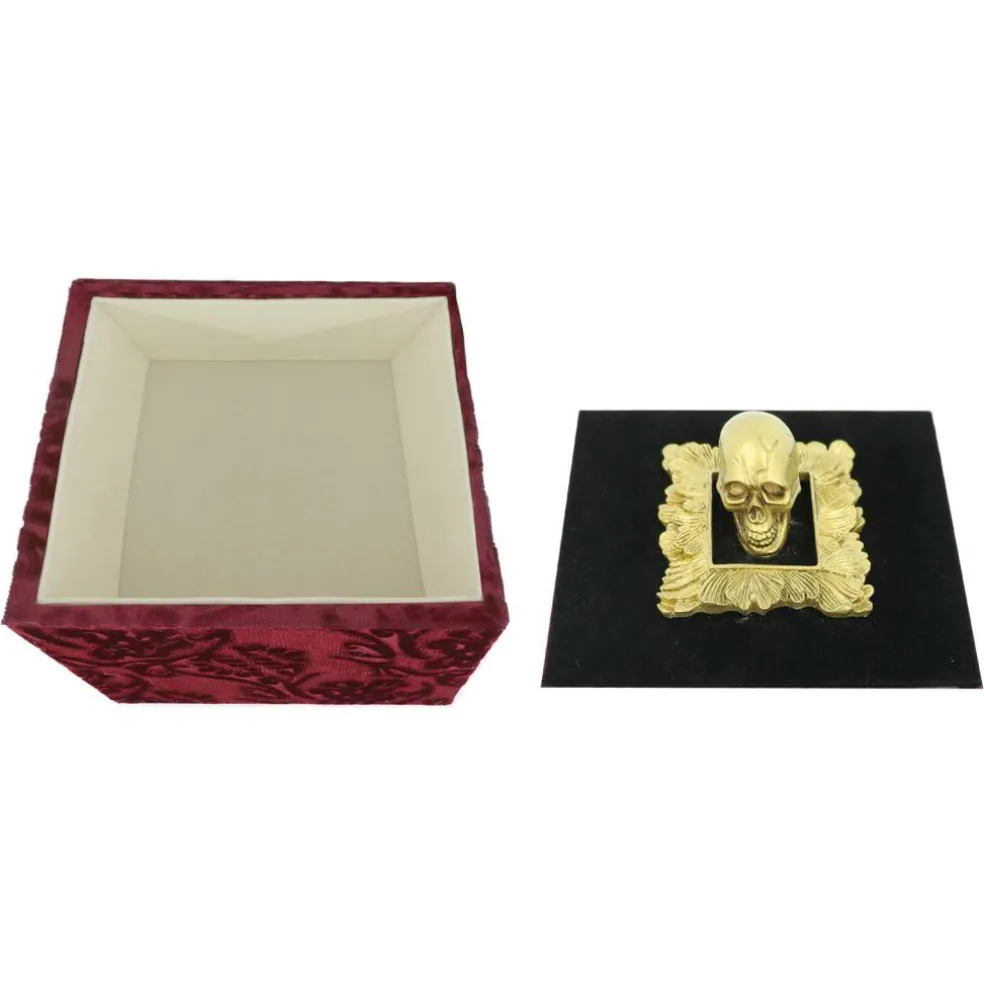 6" Gold Skull & Burgundy Floral Velvet Tabletop Box by Ashland®