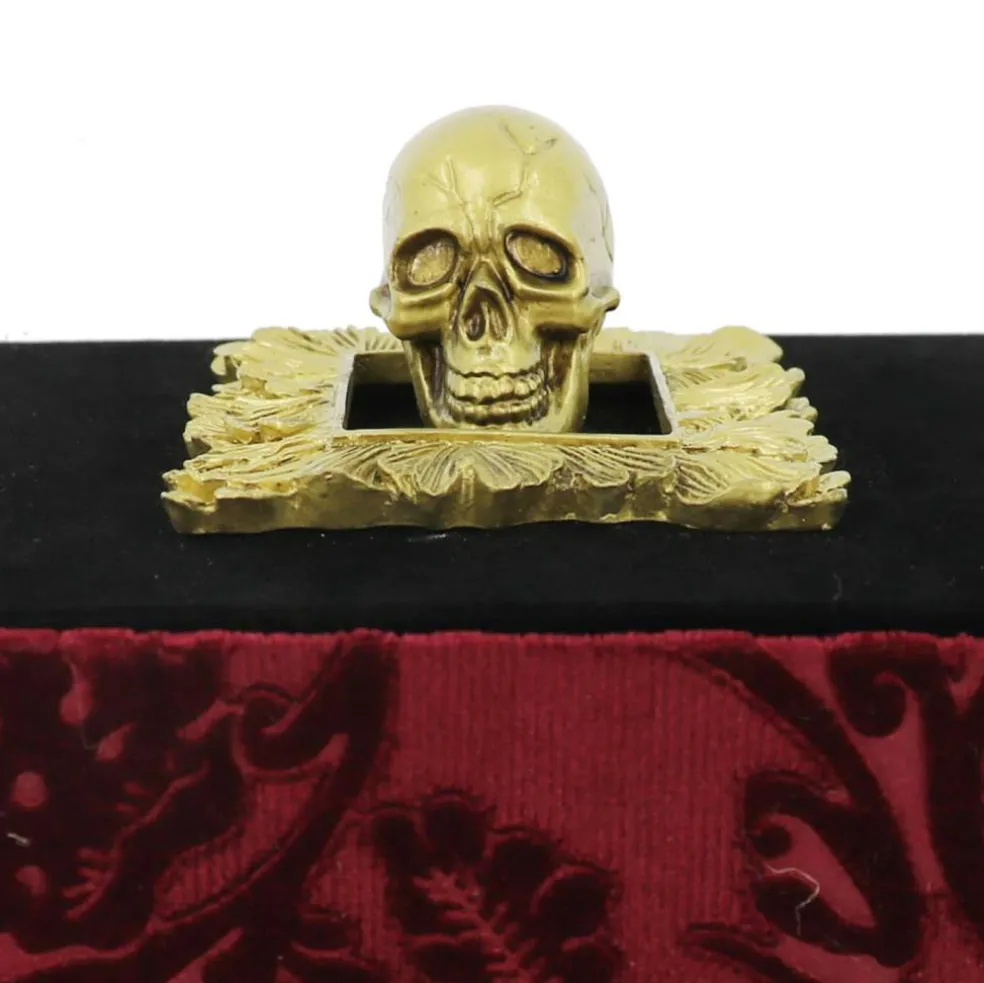 6" Gold Skull & Burgundy Floral Velvet Tabletop Box by Ashland®