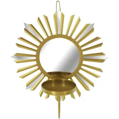11" Gold Sun Wall Mirror & Candle Holder by Ashland®