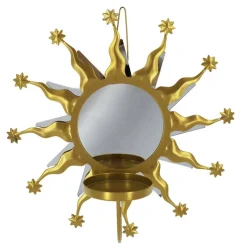 11" Gold Sun with Stars Wall Mirror & Candle Holder by Ashland®