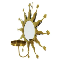 11" Gold Sun with Stars Wall Mirror & Candle Holder by Ashland®