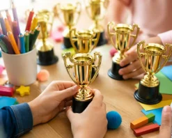 Gold Trophy Awards 5.5" – 12 Pack Mini Plastic Trophies for Kids Prizes, Classroom Rewards, Party Favors & Competitions
