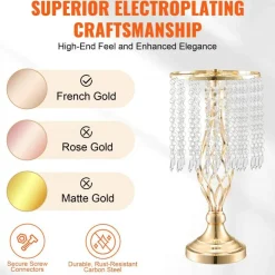 Gold Wedding Centerpiece Vase Set of 20, Spiral Crystal Floral Stand with Carbon Steel Frame, Decorative Flower Holder for Events Dining Tables