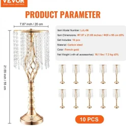 Gold Wedding Flower Stand Tall Crystal Centerpiece for Parties
