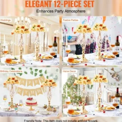 Gold Wedding Flower Stand Tall Crystal Centerpiece for Parties