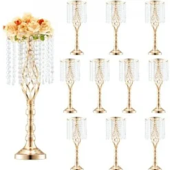Gold Wedding Flower Stand Tall Crystal Centerpiece for Parties