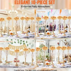 Gold Wedding Flower Stand Tall Crystal Centerpiece for Parties