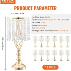 Gold Wedding Flower Stand Tall Crystal Centerpiece for Parties