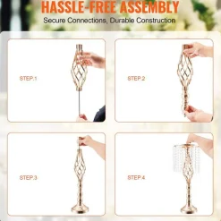 Gold Wedding Flower Stand Tall Crystal Centerpiece for Parties