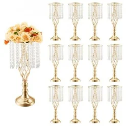 Gold Wedding Flower Stand Tall Crystal Centerpiece for Parties