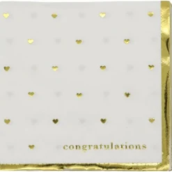 Gold & White Congratulations Hearts Beverage Napkins, 20ct. by Celebrate It™